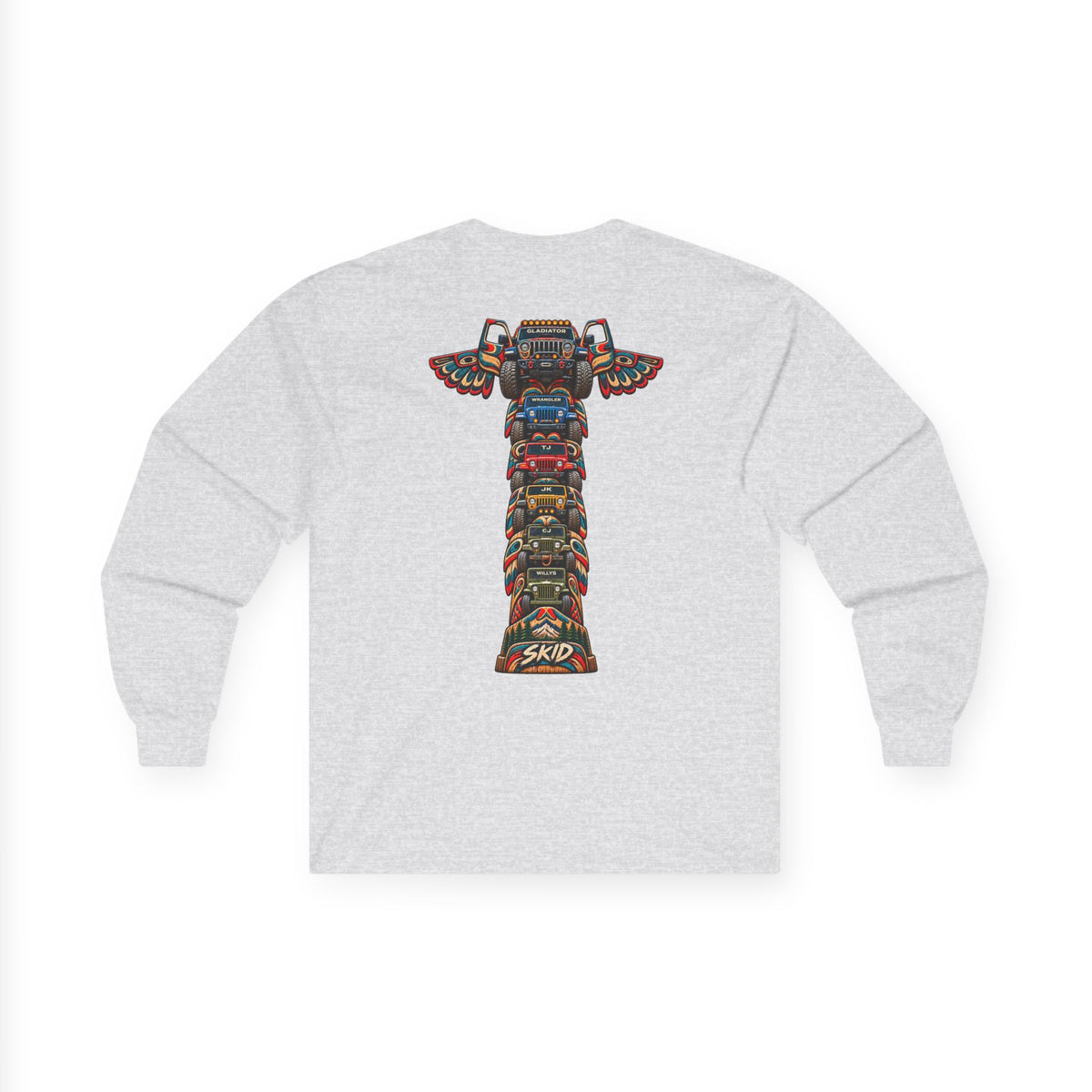 Long Sleeve Tee — Colorful "JEEP LINEAGE TOTEM" Graphic ("SKD")