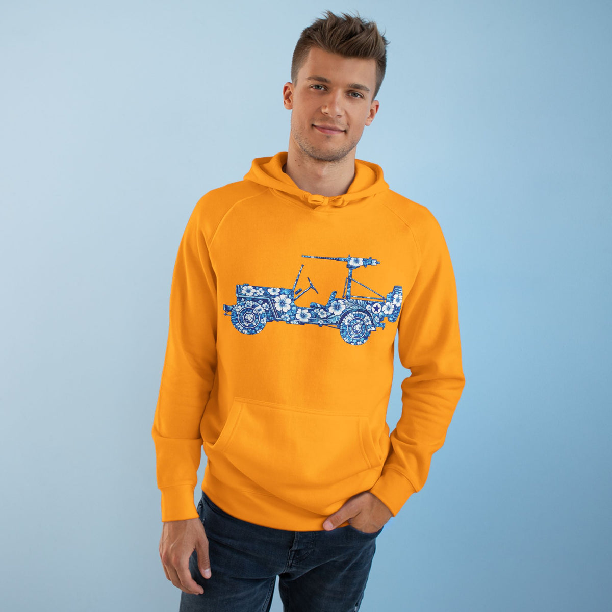 Floral Jeep Hoodie — Blue Floral Off-Road Vehicle Sweatshirt