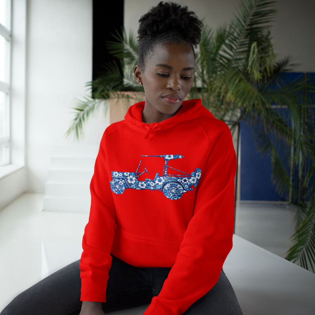 Floral Jeep Hoodie — Blue Floral Off-Road Vehicle Sweatshirt