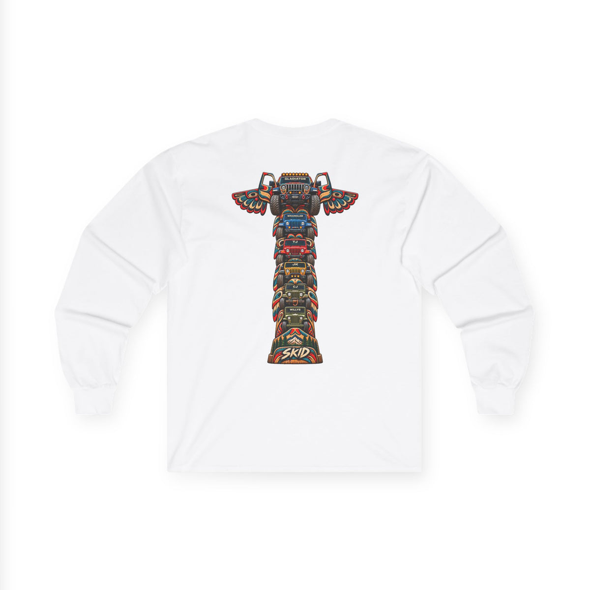 Long Sleeve Tee — Colorful "JEEP LINEAGE TOTEM" Graphic ("SKD")