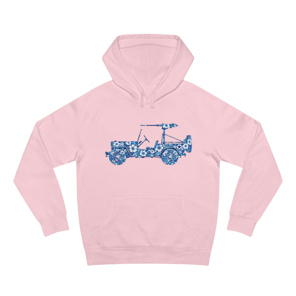 Floral Jeep Hoodie — Blue Floral Off-Road Vehicle Sweatshirt