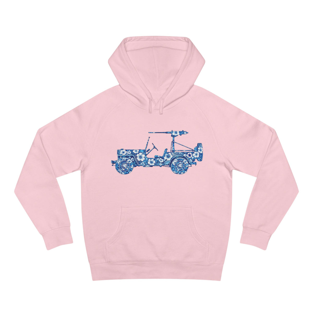 Floral Jeep Hoodie — Blue Floral Off-Road Vehicle Sweatshirt