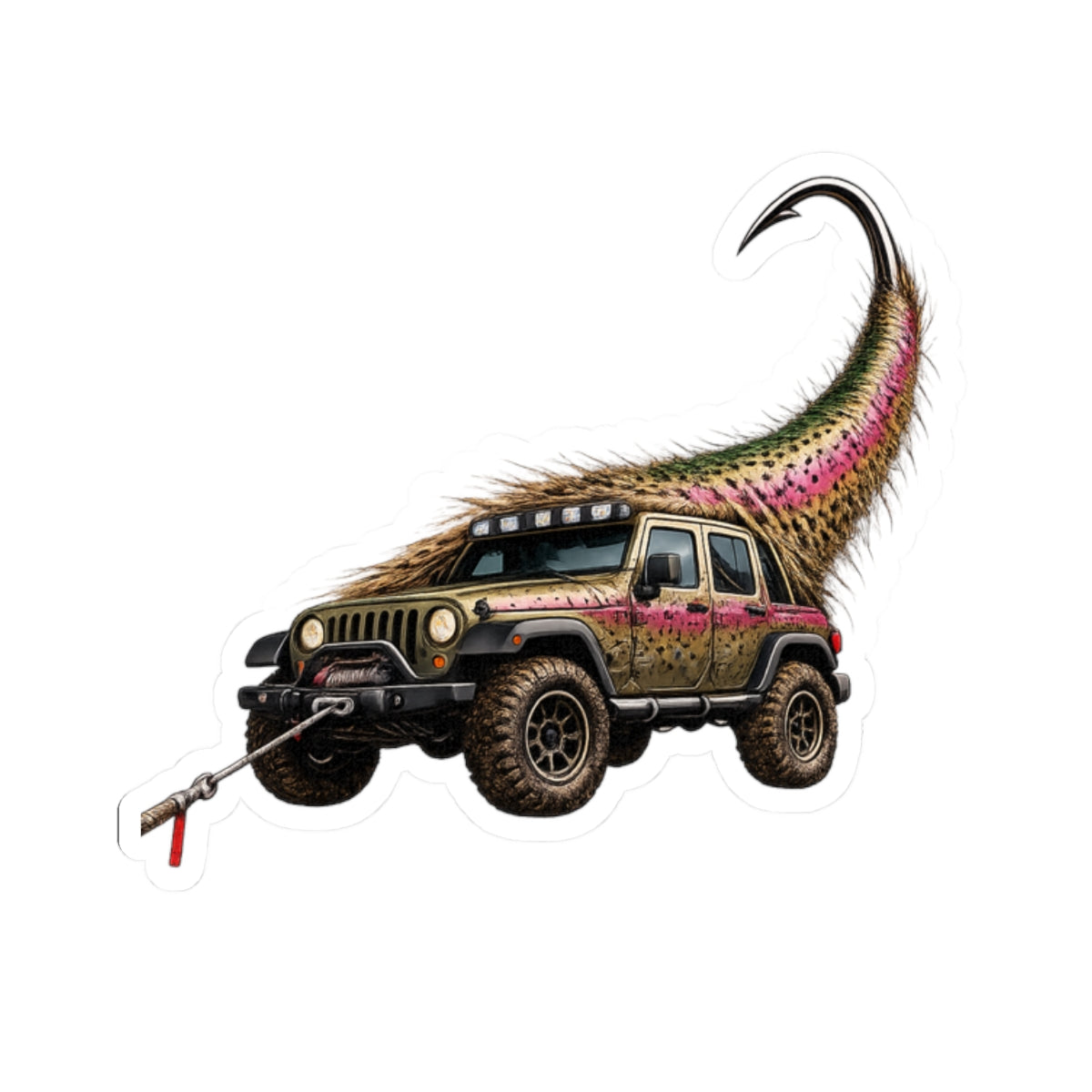 Jeep & Trout "PRETTY FLY" Sticker — Offroad Fishing Kiss-Cut Decal