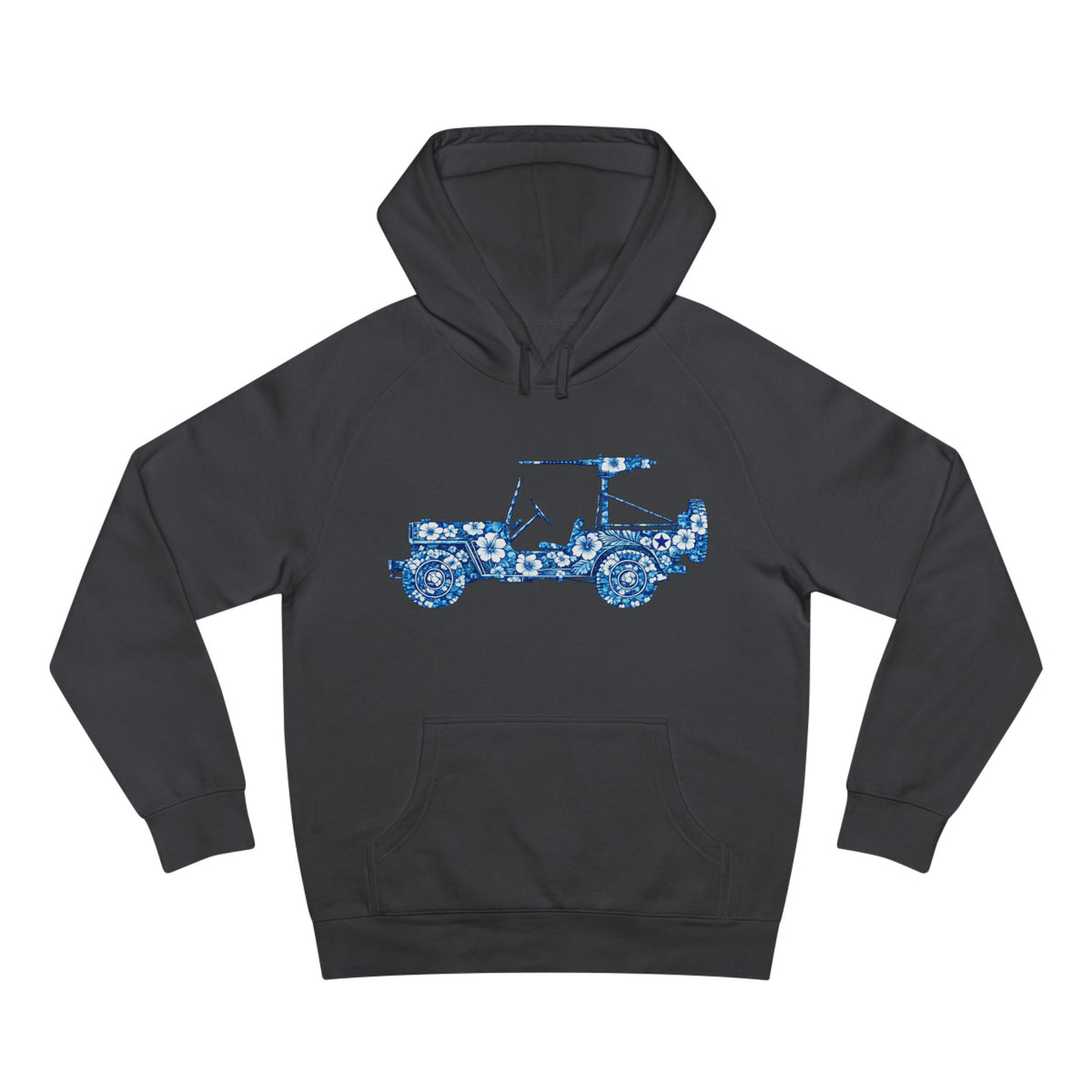 Floral Jeep Hoodie — Blue Floral Off-Road Vehicle Sweatshirt