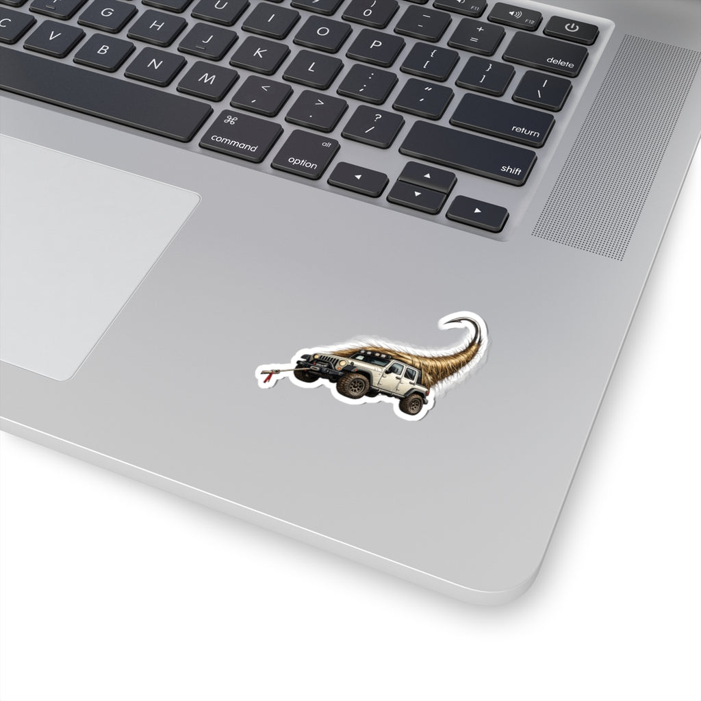 Jeep with Shaggy Tow Rope Sticker — Off‑Road Adventure Kiss-Cut Decal