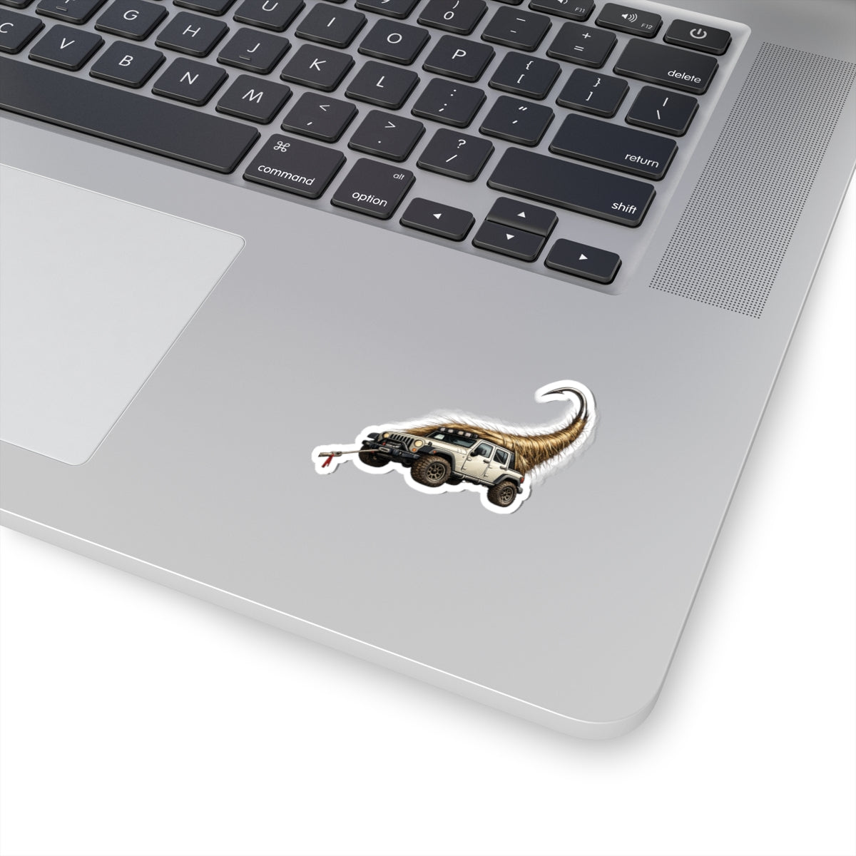 Jeep with Shaggy Tow Rope Sticker — Off‑Road Adventure Kiss-Cut Decal