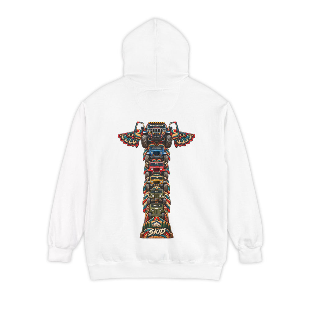 SKID "JEEP Lineage TOTEM" Graphic Hoodie — Pacific Northwest inspired Colorful Pattern Logo Sweatshirt