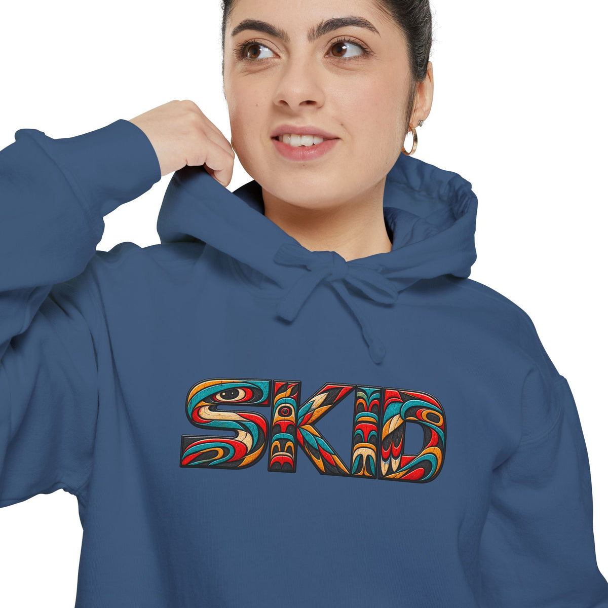 SKID "JEEP Lineage TOTEM" Graphic Hoodie — Pacific Northwest inspired Colorful Pattern Logo Sweatshirt