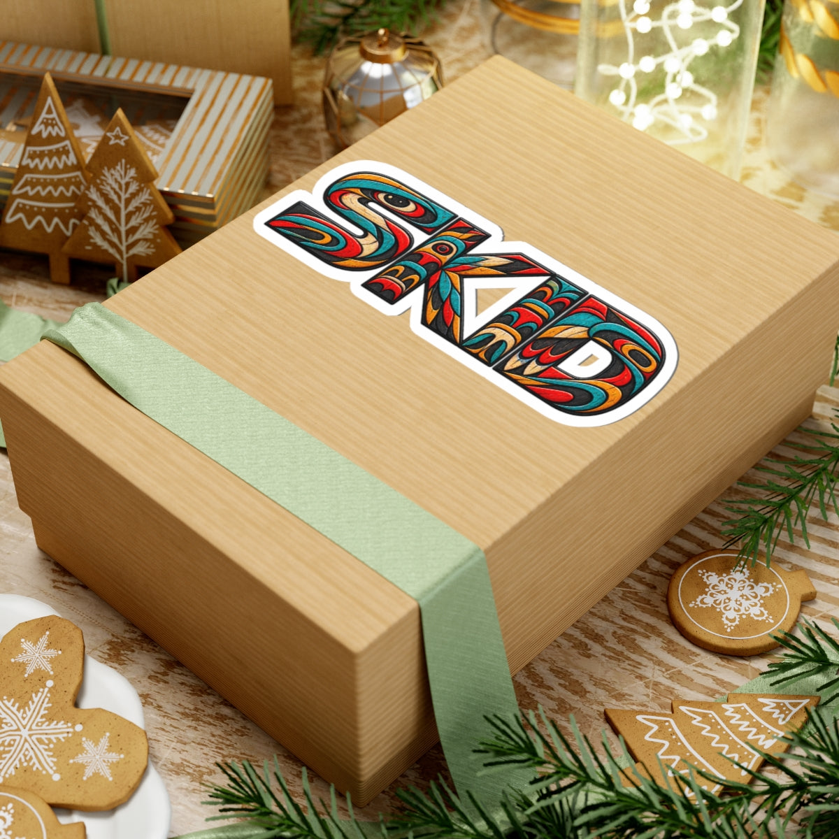 SKID PNW Pattern Kiss-Cut Sticker — Colorful Totem Lettering Decal for Laptops & Skate Gear