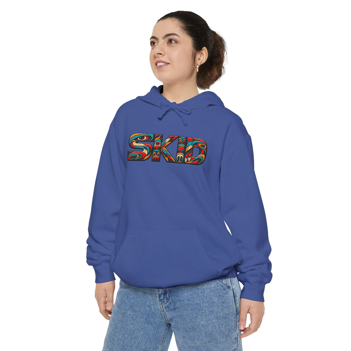 SKID "JEEP Lineage TOTEM" Graphic Hoodie — Pacific Northwest inspired Colorful Pattern Logo Sweatshirt