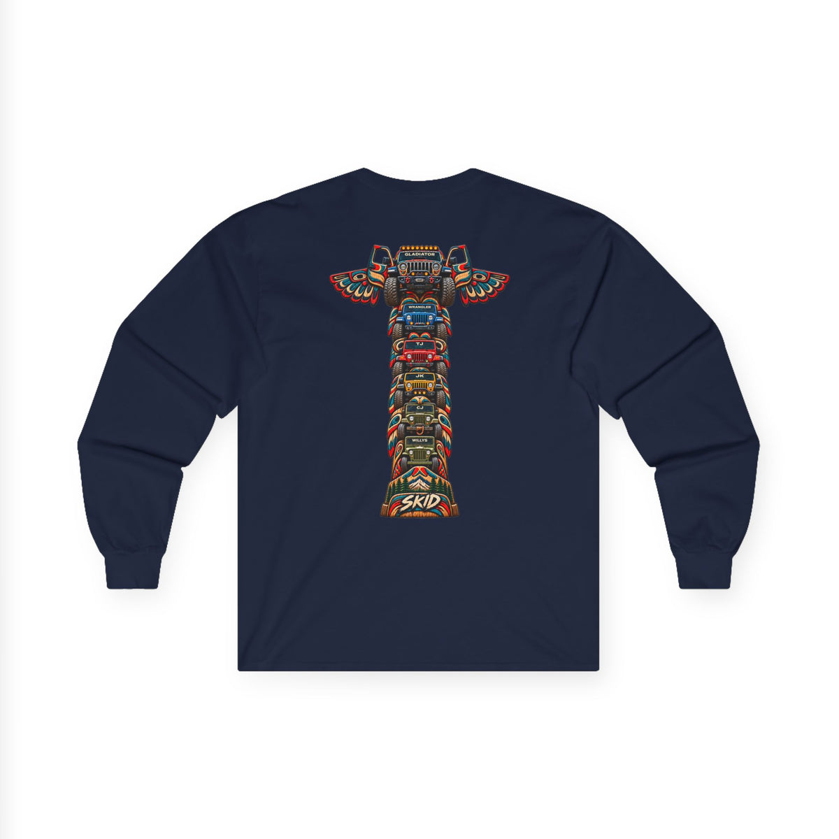 Long Sleeve Tee — Colorful "JEEP LINEAGE TOTEM" Graphic ("SKD")