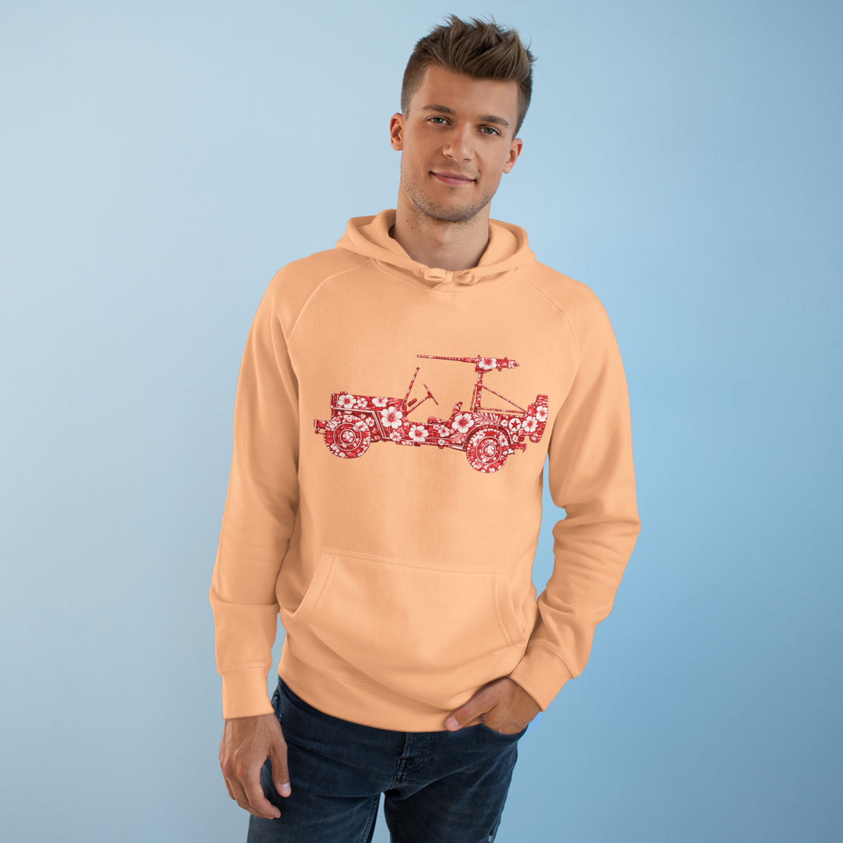 Floral Jeep Hoodie — Red Flower Off‑Road Graphic Pullover