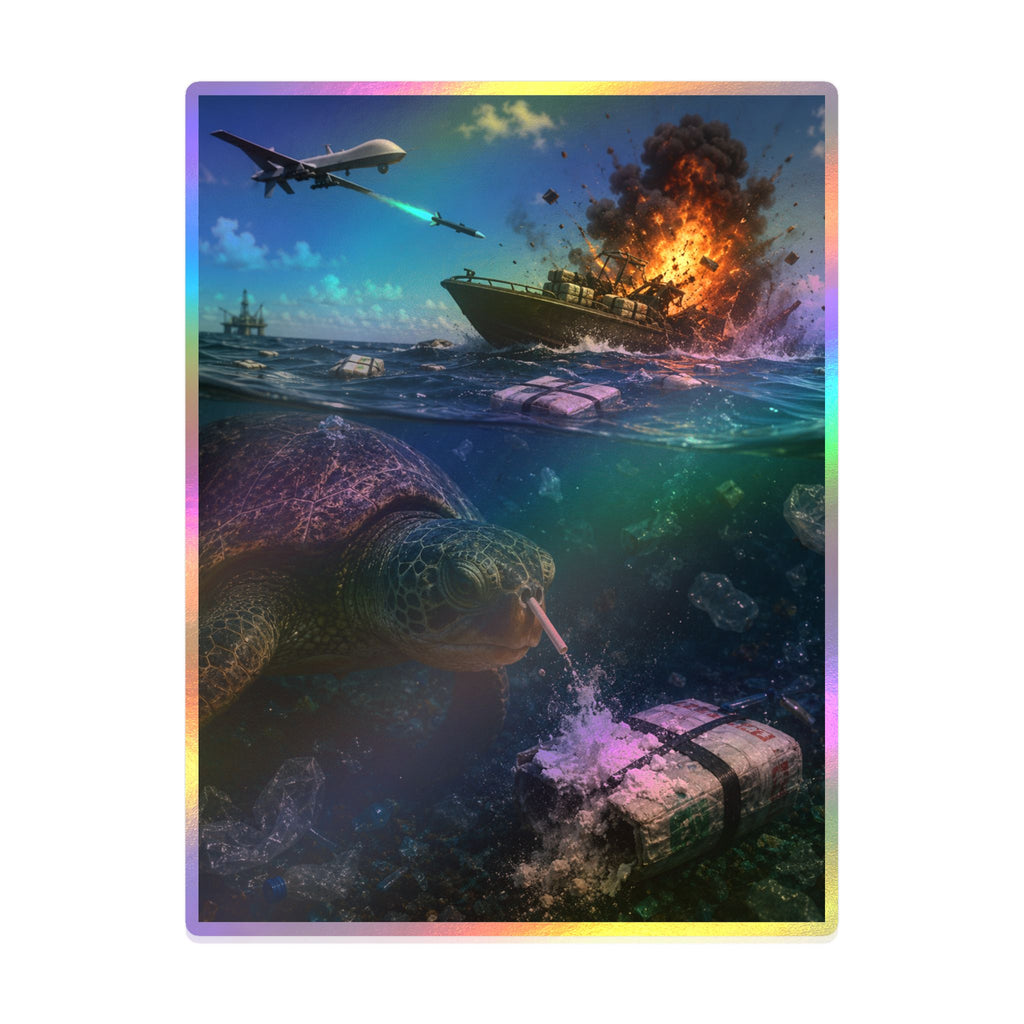 Sea Turtle & Ocean Warfare Vinyl Decal — "Silver Lining" Marine Conservation Sticker