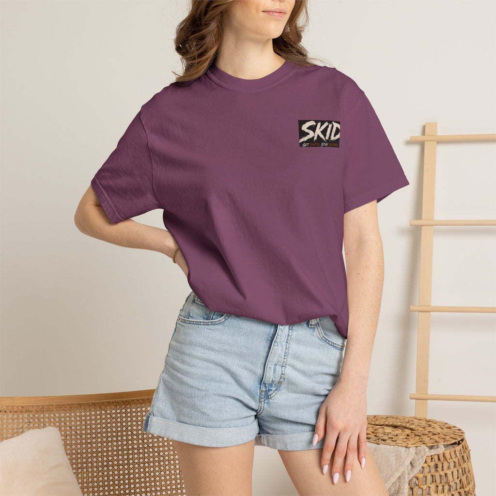 Off-Road Adventure T-Shirt — "SKID" Graphic Tee with Jeep & Forest Scene