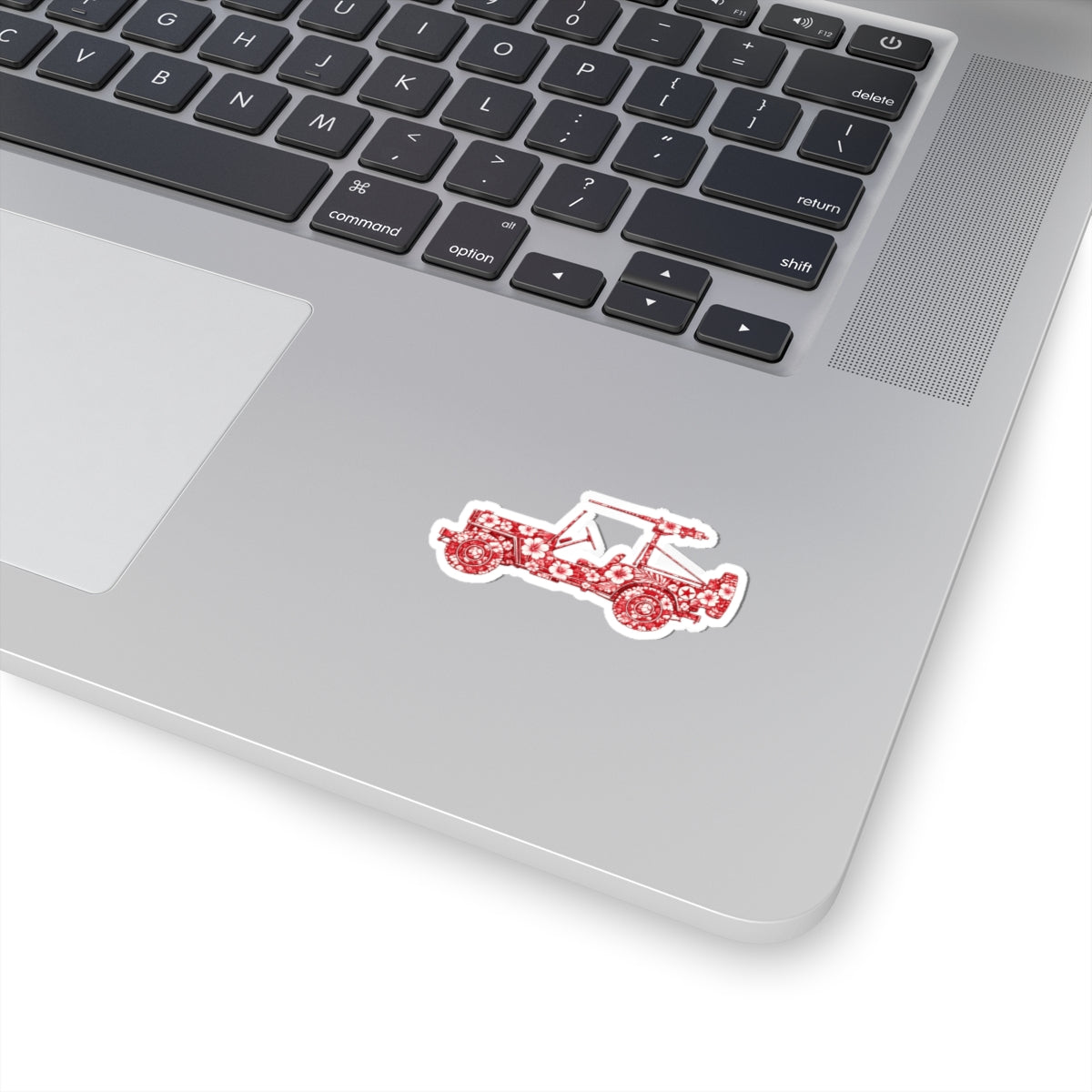 Floral Jeep Sticker — Red Vintage Jeep Kiss-Cut Decal for Laptops, Water Bottles & Notebooks