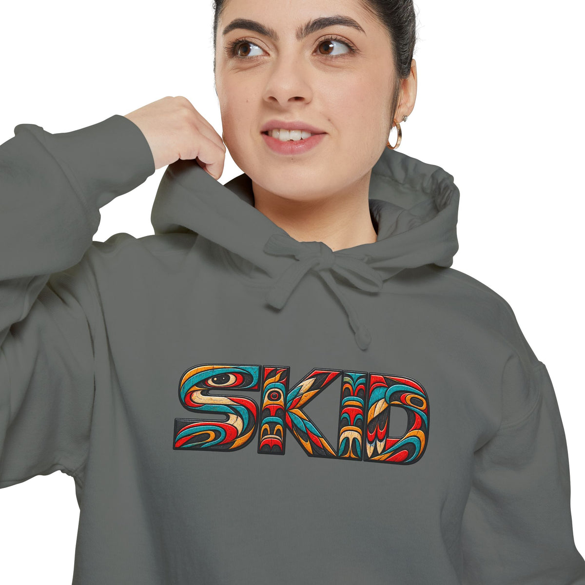 SKID "JEEP Lineage TOTEM" Graphic Hoodie — Pacific Northwest inspired Colorful Pattern Logo Sweatshirt