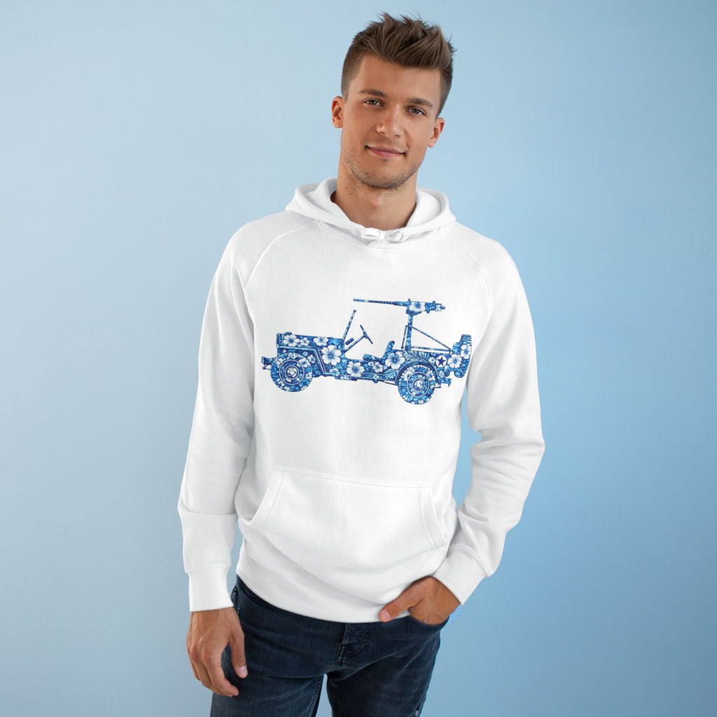 Floral Jeep Hoodie — Blue Floral Off-Road Vehicle Sweatshirt
