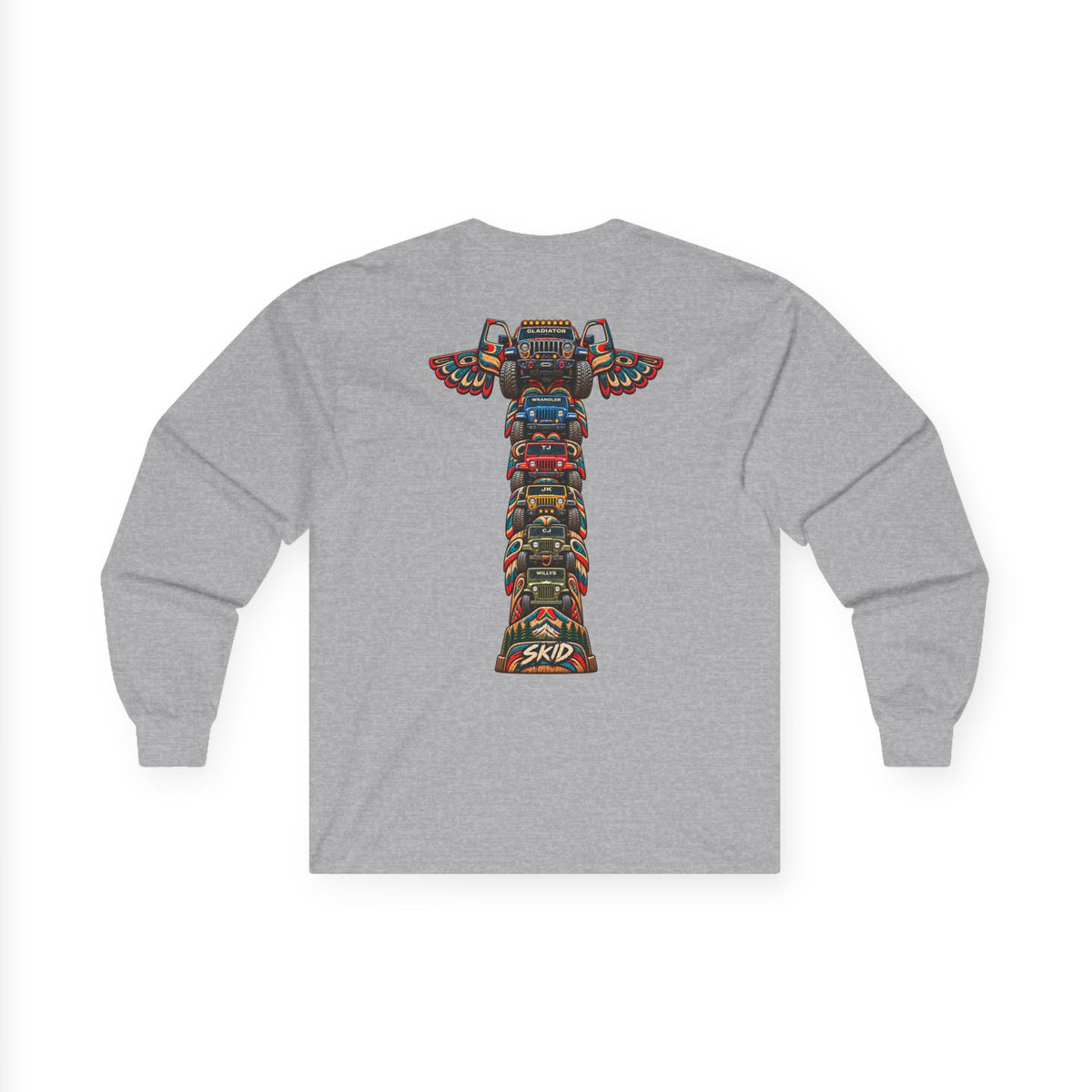 Long Sleeve Tee — Colorful "JEEP LINEAGE TOTEM" Graphic ("SKD")