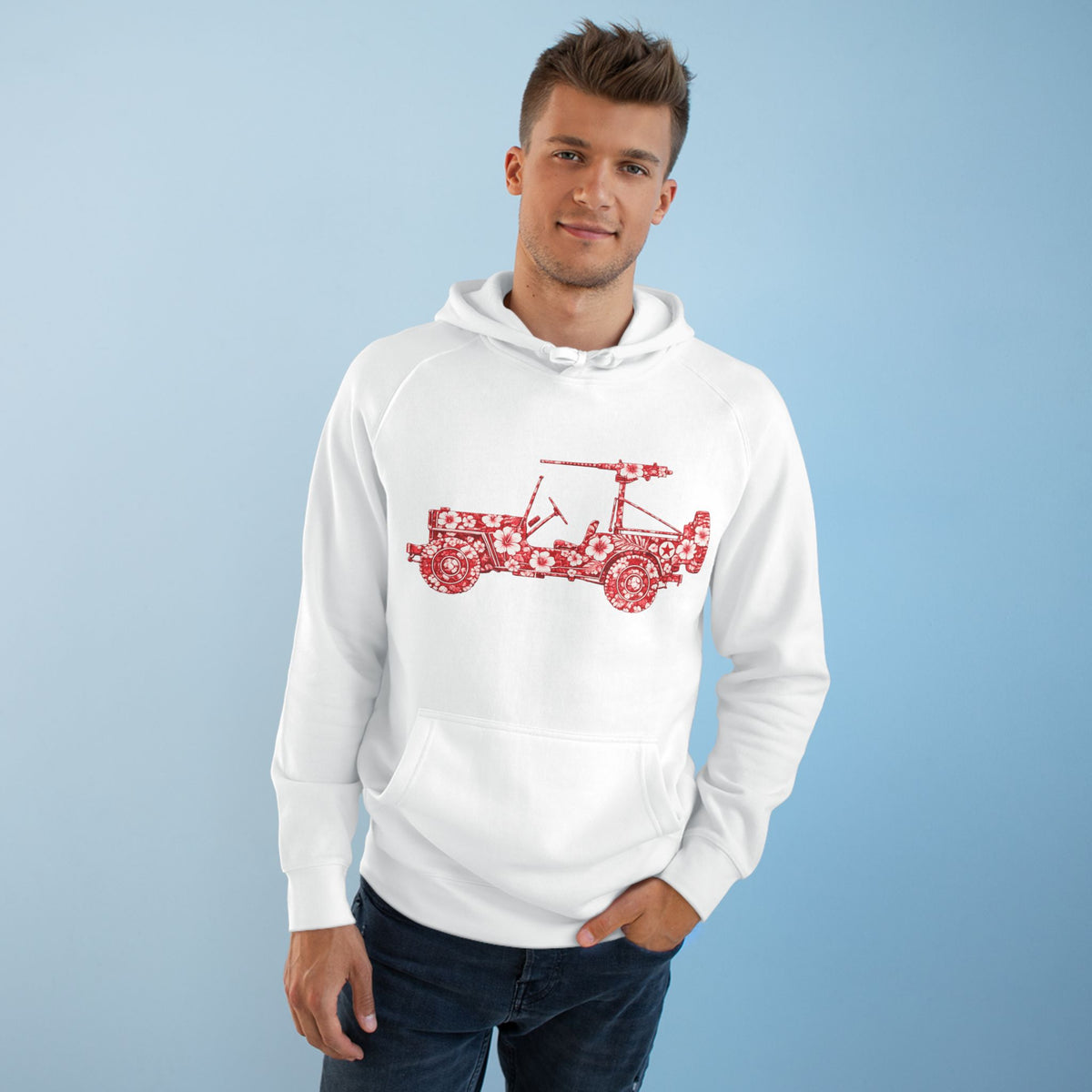 Floral Jeep Hoodie — Red Flower Off‑Road Graphic Pullover