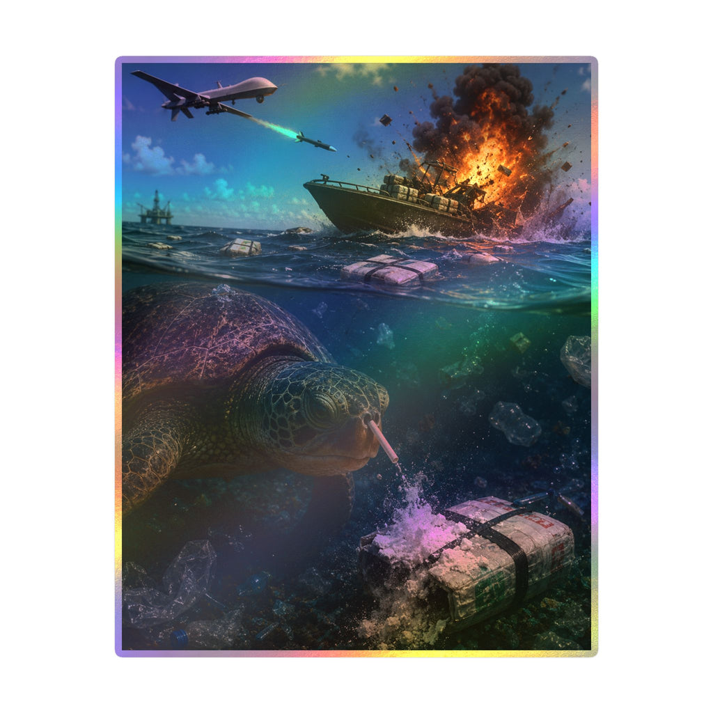 Sea Turtle & Ocean Warfare Vinyl Decal — "Silver Lining" Marine Conservation Sticker