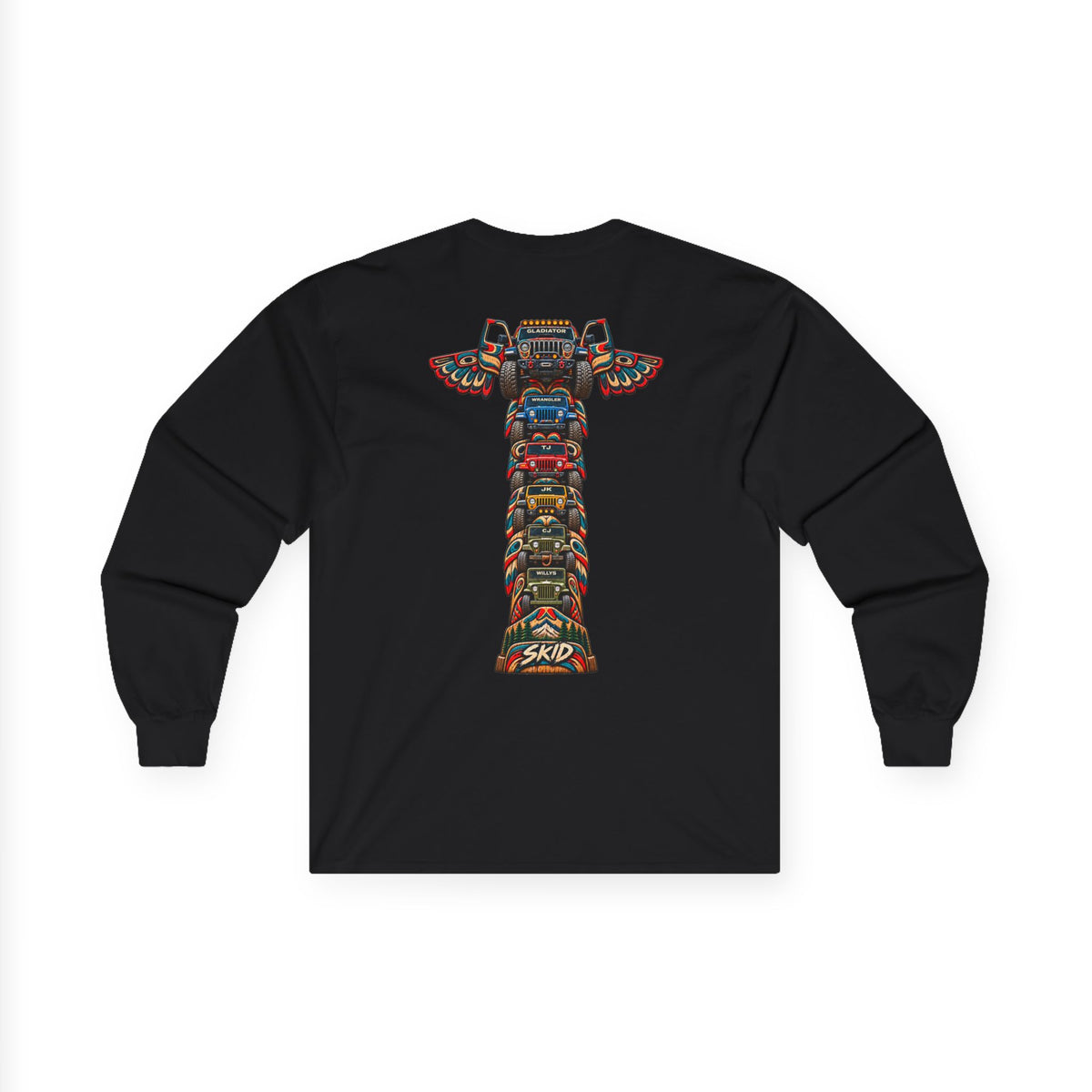 Long Sleeve Tee — Colorful "JEEP LINEAGE TOTEM" Graphic ("SKD")